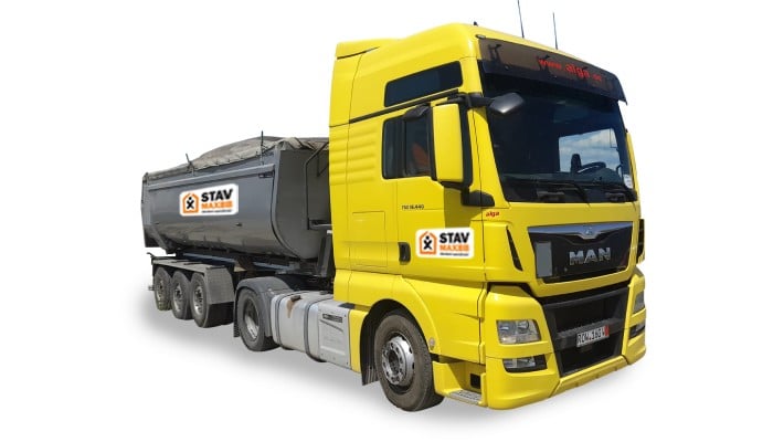 Nákladné auto MAN s veľkoobjemovým sklápacím termo návesom do 24 ton Veľkoobjemový sklápací termo náves s ťahačom MAN | STAVMAXBB